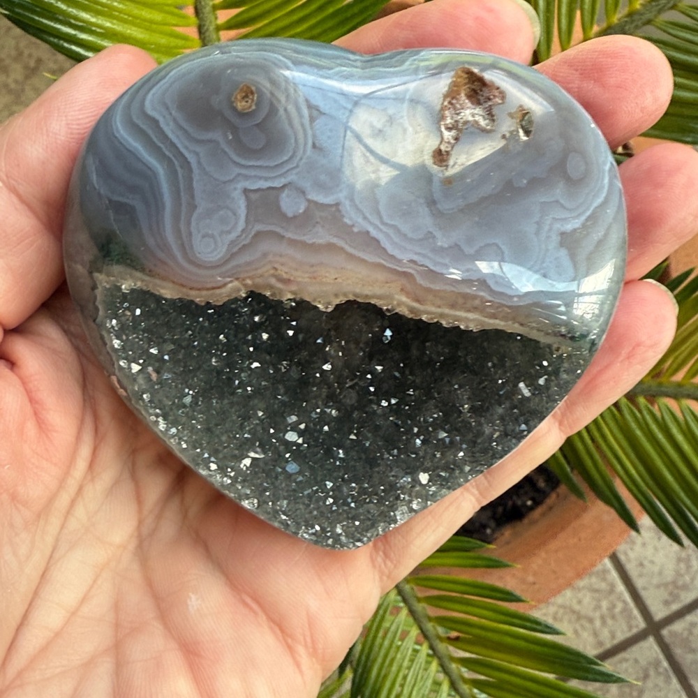 Agate crystal druzy heart
